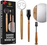 Danish Dough Whisk Set 4PCS – Bread Whisk, Dough Hook, Sourdough & Bread Making Tools Kit – Includes Wooden Bench Scraper, Bread Lame & Pastry Brush – Top Sour Dough Tools for Baking