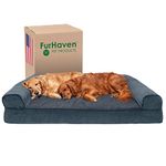 Furhaven Pet Dog Bed | Orthopedic Faux Fleece & Chenille Soft Woven Traditional Sofa-Style Living Room Couch Pet Bed w/ Removable Cover for Dogs & Cats, Orion Blue, Jumbo Plus