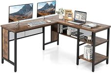 Giantex L-Shaped Office Desk, Large Corner Desk, with Full-Length Open Shelf & 2-Tier Side Shelves, Home Office Writing Workstation Computer Desk for Studying Gaming, Rustic Brown