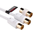 rhinocables Coaxial TV Aerial Cable with Gold-Plated Connectors | Male to Male RF Coax Lead with Female Adapter | Universal Compatibility for HD/Standard TVs & Satellite Receivers (3m, White)