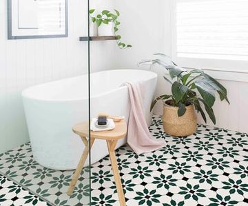 MORCART Peel and Stick Floor Tiles, Waterproof Removable Stick-on Floor Tiles, Self-Adhesive Vinyl Flooring for Bathroom, Kitchen, Entryway, Easy Home DIY (20x20cm, 10 Sheets, Black Green)