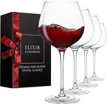 ELIXIR GLASSWARE Red Wine Glasses – Large Wine Glasses, Hand Blown – Set of 4 Long Stem Wine Glasses, Premium Crystal – Wine Tasting, Wedding, Anniversary, Christmas – 22 oz, Clear