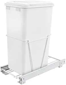 Rev-A-Shelf Single Pull Out Under Sink 50 Qt Trash Can for Base Kitchen/Bathroom Cabinets w/Lid, Slides, and Simple Installation, White, RV-12PB-50 S
