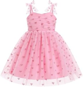 IBTOM CASTLE Valentine's Day Dress for Girls Toddler Flower Princess Tutu Tulle Wedding Princess Pageant Prom Formal Special Occasion Dresses for Baby Summer Sundress Pink-red Hearts 3-4T