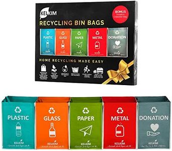 KELKIM Recycling Bin Bags & Donation Bag for Home Kitchen Office/Portable Indoor Recycle Waste Organizer/Waterproof Garbage Containers/Separate Recyclable Trash Sorting Bin/Big Size 5 Bags Set