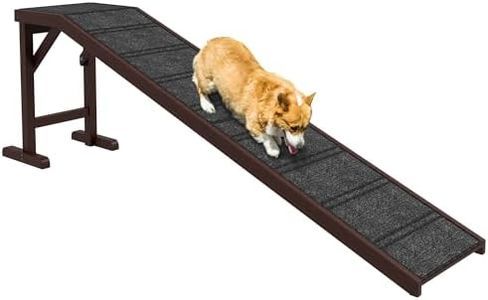 PawHut Pet Ramp for Dogs Cats Non-Slip Carpet Top Platform - Brown & Grey