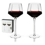 Viski Seneca Modern Wine Glasses - Long Stem Wine Glass Set for Red or White Wine - Dishwasher Safe Crystal 15.5oz Set of 2