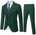 YND Men's Slim Fit 3 Piece Suit, One Button Jacket Vest Pants Set with Tie, Solid Party Wedding Dress Blazer, Tux Waistcoat and Trousers Deep Green