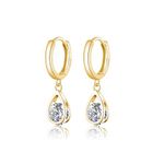 SLUYNZ Sterling Silver CZ Hoop Earrings Drop for Women Teens Sparkly Teardrop Hoop Earrings Water Drop Huggie Simulated Diamond Hoop Earrings (B-18K Gold)