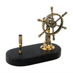 Nagina International HandCrafted Premium Office Decor Pen Holders With Nautical Helmet | Ship Wheel | Navigational Compass | Home DecorativePirate's Gift (Black Antique Metallic Ship Wheel)