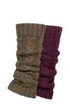 Elle Ladies Chunky Leg Warmers - Winter Warm Cable Knit Patterned for Ballet, Dance or Casual Wear In One Size 2 Pairs Khaki Heather