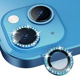 Mobilive Sparkling Stone Diamond Camera Lens Protector for Apple iPhone 13 HD Clear Real Glass Protection + Metal Alloy Full Fit Lens Ring Cover, Case Friendly, Scratch Proof- (Blue)