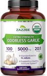Zazzee USDA Organic Odorless Garlic 20:1 Extract, 5000 mg Strength, 100 Vegan Capsules, 3+ Month Supply, Standardized, Concentrated 20X Extract, 100% Vegetarian, All-Natural, Non-GMO, Made in The USA