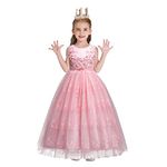 MYRISAM Little Big Girls Embroidery Lace Princess Pageant Dresses Floral Lace Bridesmaid Wedding Party Pageant Birthday Christmas Graduation Dance Long Gown Pink 9-10T