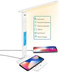 BelonLink Desk Lamp with Wireless Charger, USB Charging, Touch Control, Calendar Thermometer Alarm Clock, LED Table Lamp with Adjustable Color and Brightness, for Study,Reading,Office and Bedroom