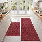 COSY HOMMER 2 Pack Nonslip Kitchen Rug Set, 100% Polyester Absorbent Soft Kitchen Floor Mats Carpet Rug Mat Runners,Machine Washable & Anti-skid TPR Backing, 61x90cm+61x152cm, Red