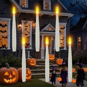 6 PCS 6.1'' Window Candles with Light Sensor Dusk to Dawn, Flameless Taper Floating Candles with Nano Adhesive Strip, Battery Operated Flameless Candle for Halloween, Christmas, Xmas Holiday Decor
