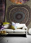 Hippie Mandala Bohemian Psychedelic Intricate Floral Design Indian Bedspread Magical Thinking Tapestry 84x90 Inches,(215x230cms) Light Green Red