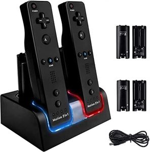 TechKen 4 Charging Ports Charging Station for Wii Controller, Includes 4 Rechargeable Batteries Wii Charger Wii Charger Docking Station (Updated Version)