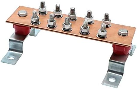 ELECTRAPICK Wall Mounted Copper Grounding Bar Kit, Copper Bus Bar 0.16"x 2.36"x 7.8" Ground Bus Bar with 10 Terminal Positions, UL Recognized SM40 Insulators Rated Uimp up to 6KV