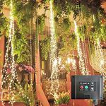 220LED Upgrade Solar Fairy Lights Outdoor Waterproof,11 Strand Solar Firefly Bunch Lights with 8 Flashing Modes Solar Waterfall Lights, Solar Watering Can Light Garden Tent String Light (Warm White)