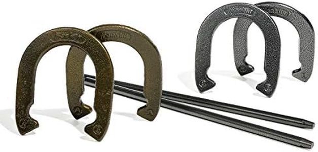 Franklin Sports Horseshoe Set - Cast iron Horseshoes and Steel Stakes - Official Size and Weight - Perfect for Yard and Beach - Recreational