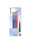 Uni-Ball UF-222-07 On Point Erasable Ballpoint Black, Blue and Red Gel Pens. Premium 0.7mm Rollerball Tip for Super Smooth Handwriting. Easy-Retract Eraser for Secure and Stable Rubbing Out. Pack Of 3