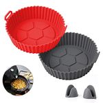 Air Fryer Silicone Liners Pot,2 PACK 8inch Silicone Air Fryer Basket Bowl with Mitts Reusable Food Grade Oven Accessories Replacement of Flammable Parchment Liner Paper Fits 3QT - 7QT Air Fryer