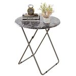 Fleecy day Round Folding TV Tray/TV Trays Dinner Snack Trays Table,Portable Foldable Table Small Sofa Bedside Tables with Light Weight, 17.5 x 17.5 x 26 in(Black Marble)