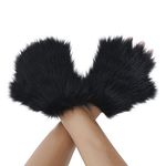 Furry Bear Fox Cat Paw Gloves, Men Women Halloween Costume Faux Fur Claw Gloves Mittens Cosplay Party Wolf Dog Paw Gloves Dress Up Props Winter Warm Plush Half Finger Gloves