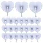 24 Pcs Foldable Hand Fan Heart Shaped White Paper Fans for Wedding Decorative Folding Fans with Plastic Handle, Small Accordian Fans for Party Birthday Decorative