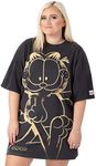 Garfield Oversized T-Shirt Dress Ladies Womens | Adults Lazy Tabby Cat Animal Outfit | Charcoal Grey Orange Movie Merchandise Gifts