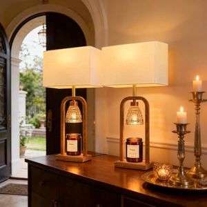 PoKat Electric Candle Warmer Lamps Gold, Lamp Candle Warmers with Timer Dimmer, Wax Light Warming Table Lamps Set of 2 for Jar Candles, Modern Bedside Lamp for Home Decor Living Room, Bulb Included