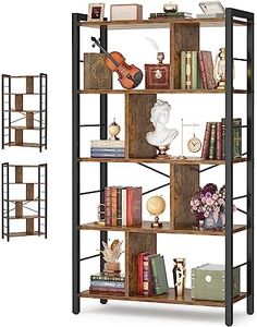 Cyclysio 61 Inches Bookshelf, 5-Tier Industrial Bookshelf, Tall Wooden Bookshelf with Shelves, Large Modern Bookcase with Metal Frame, Wide Display Bookshelf for Bedroom, Living Room, Rustic