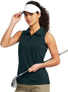 Viodia Women's Sleeveless Golf Shirt with Zip Up Tennis Quick Dry Tank Tops Polo Shirts for Women Golf Apparel Clothes Blackish Green