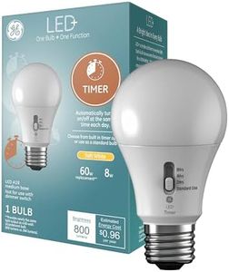 GE LED+ Timer A19 LED Light Bulbs, Built-in Automatic Indoor Timer Light, 8W, Soft White (1 Pack)