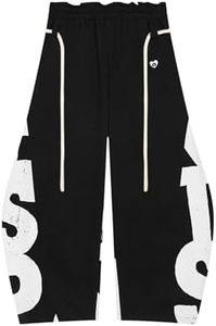 Aelfric Eden Print Baggy Barrel Sweatpants Wide Leg Pants for Women Men Casual Elastic Waist Unisex Graphic Lantern Trouser Black M