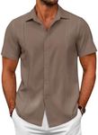 COOFANDY Mens Button Down Short Sleeve Shirt Summer Untucked Shirts Beach Vacation Shirts Brown