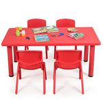 KOTEK Kids Plastic Table and 4 Chair Set, Red Resin Table & Chairs, Play and Learn Furniture, Children Activity Table w/Stackable Chairs for Daycare Preschool (Table & 4 Chairs, Red)