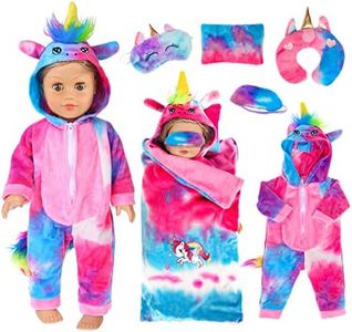 ebuddy 6 Pcs Colorful Tie-Dyed Unicorn Sleepwear Sleeping Bag Set Doll Accessories for 18 inch Dolls and 16-18 inch New Born Baby Doll