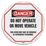 AccuformNMC Steering Wheel Cover for Lockout Tagout, OSHA-Style Legend Danger DO NOT Operate OR Move Vehicle..., Reinforced Vinyl, 16" Diameter, KDD811