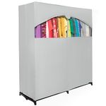 HOLDN’ STORAGE Portable Wardrobe Closet for Hanging Clothes with Gray Cover, Heavy Duty Hanging Rod with 50 Lb. Weight Capacity- Super Easy Assembly, No Tools Required