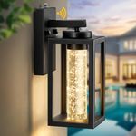 VIANIS Black Outdoor Wall Sconce, Dusk Dawn Exterior Lighting Wall Mount House with Crystal Bubble Glass, Waterproof Modern Outdoor Light Fixture Front Porch, LED Coach Lights for Garage Lantern