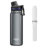 Membrane Solutions C3 Filtered Water Bottle, 36oz BPA-Free Bottle with Replaceable ACF+UF Filter Cartridge, Portable Water Filter, Travel, Hiking & Camping for Drinking Water Anywhere(Grey)