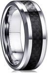 King Will GENTLEMAN Men's Black Tungsten Carbide 8mm Carbon Fiber Inlay Comfort Fit Wedding Band Ring, Q 1/2(58.25mm), Tungsten, No Gemstone