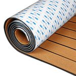 OCEANBROAD Self-Adhesive 48''x16.8'' Boat Flooring with 3M Adhesive Backing EVA Foam Boat Decking Faux Teak Marine Non-Slip Sheet for Jon Motor Boats Yacht Helm Pad Floor, Brown with Black Seam Lines