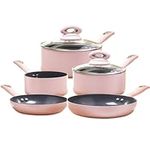 Cermalon Blush Pink 5-Piece Ceramic Cookware Set - Includes 2X Frying Pans and 3X Saucepans with Grey Sparkle Ceramic Non-Stick Coating - Compatible for All Types of Hobs - PTFE and PFOA Free