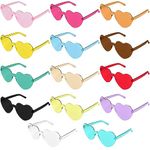 Alikiai 16 Pairs Heart Sunglasses Women, Frameless Shaped Transparent Candy Colored, Fun Glasses Rimless for Adult Hen Party Favors Eyewear, Photo Booth Props, Bulk, 70 x 140 cm