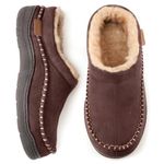 Zigzagger Men's Slip On Moccasin Slippers, Indoor/Outdoor Warm Fuzzy Comfy House Shoes, Fluffy Wide Loafer Slippers, Coffee, 9-10 US
