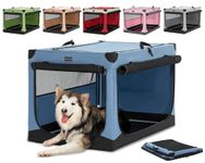 Petsfit Dog Crates for Large Dogs, Adjustable Fabric Cover by Spiral Iron Pipe, Chew Proof 3 Door Design, Soft Sided Dog Crate 100 cm L x 64 cm W x 63 cm H Blue